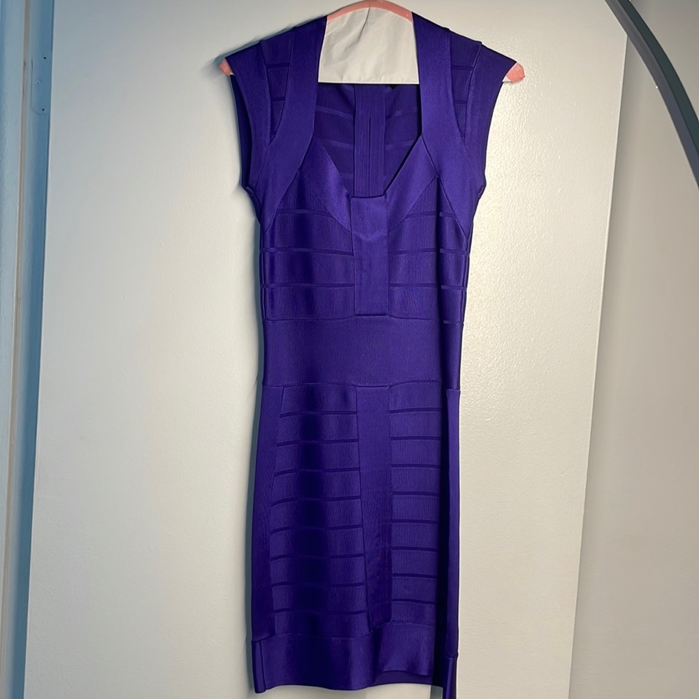 Purple body con dress heart neck